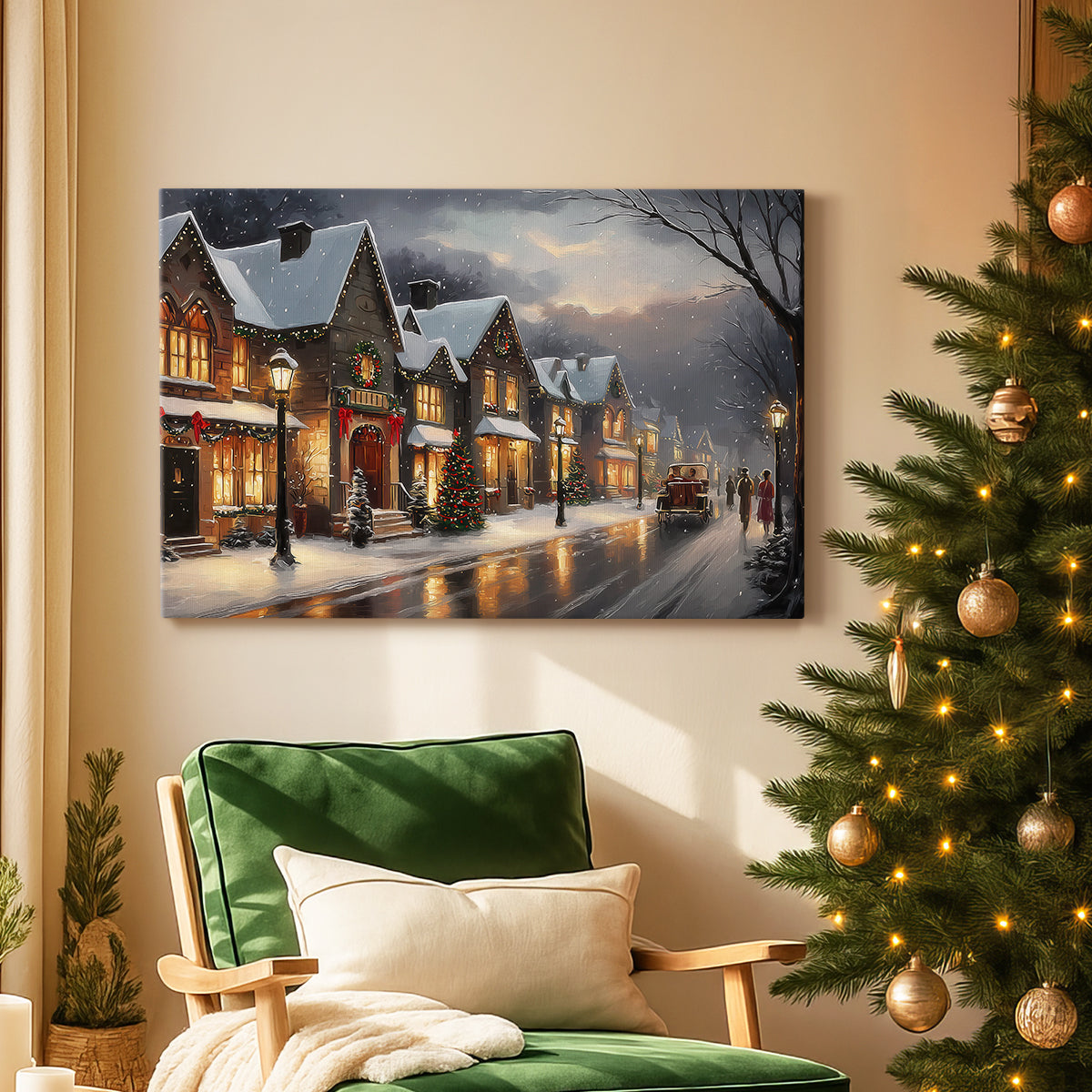 Warm Lantern Night Green - Canvas Art Print