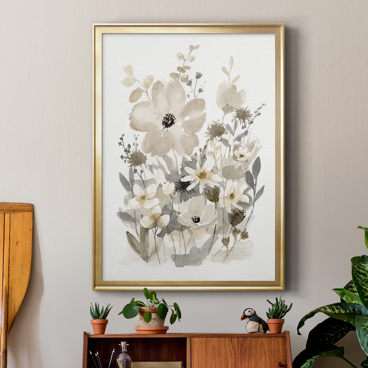 Neutral Nature I - Modern Framed Canvas Print
