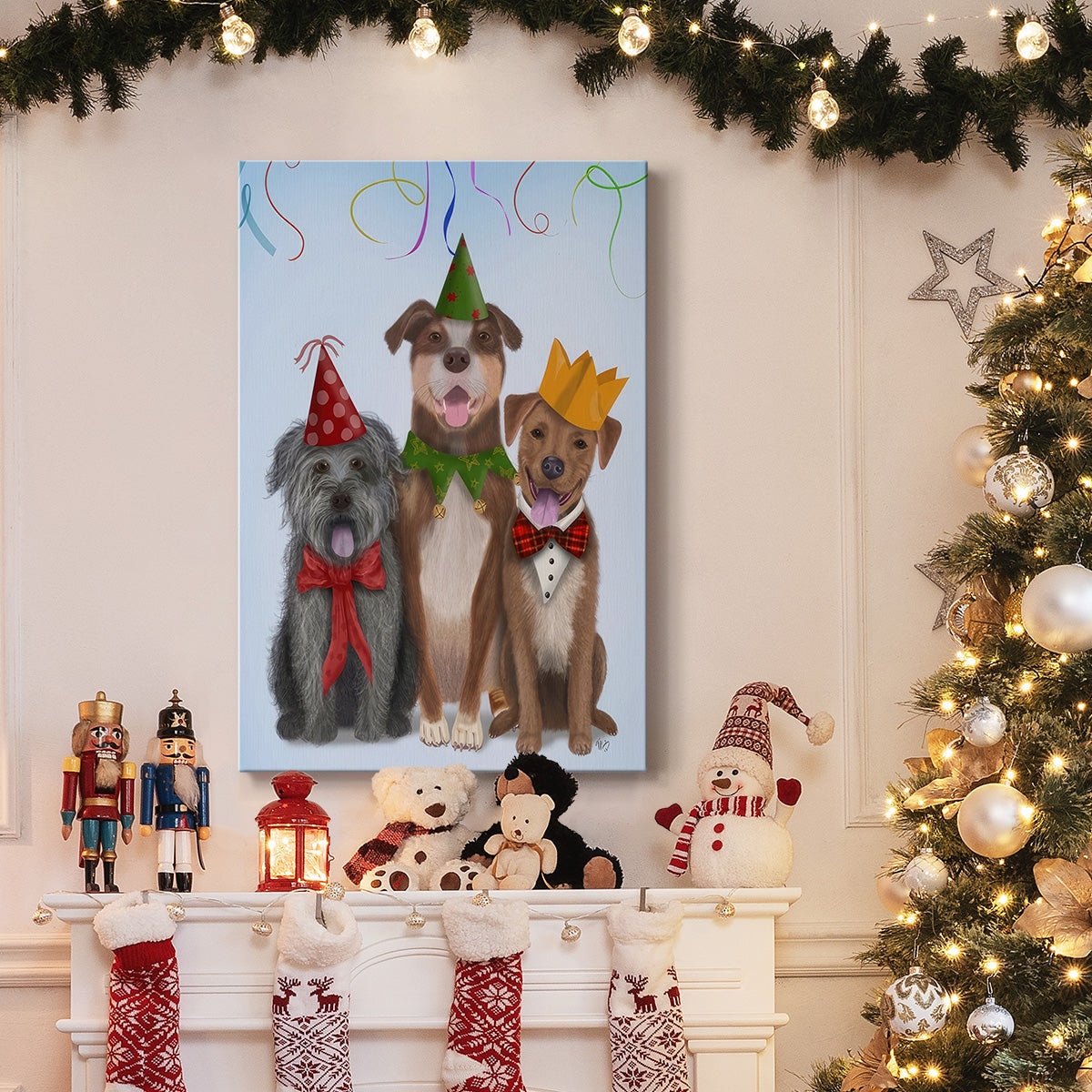 Christmas Party Mutts - Gallery Wrapped Canvas