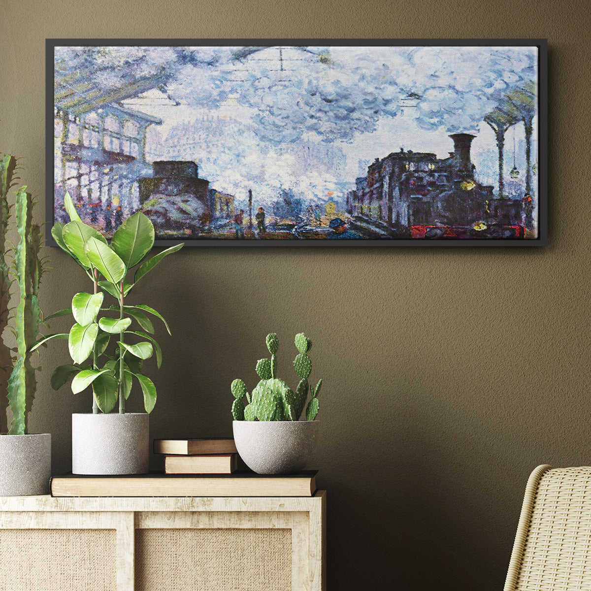Saint Lazare Station in Paris, Arrival of a Train - Floater Framed Canvas Print