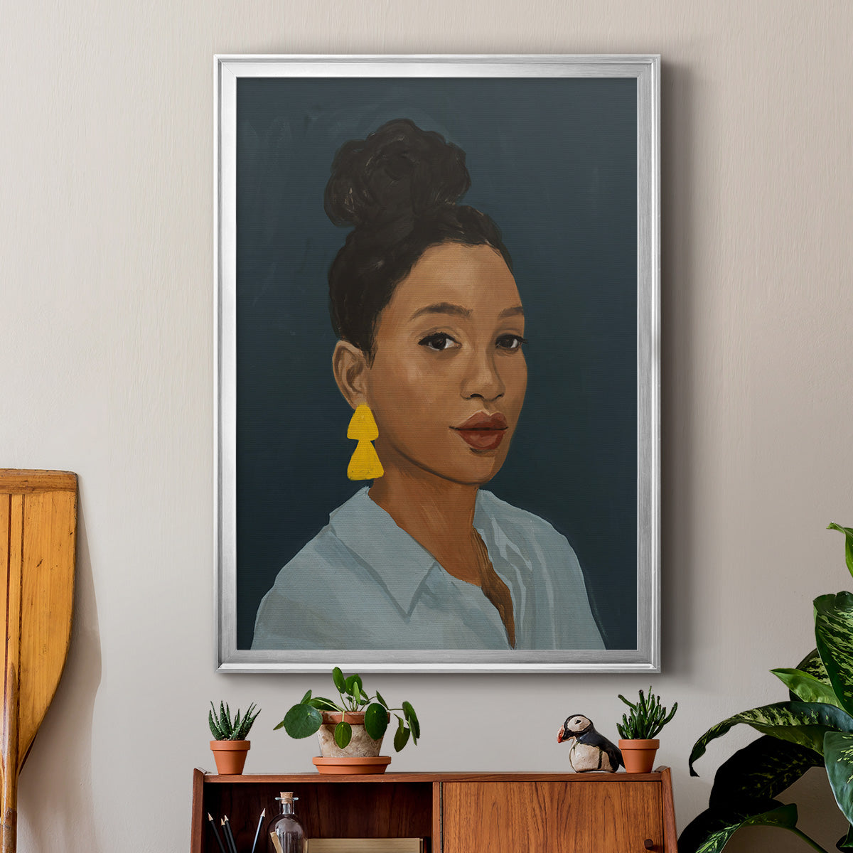 Figure in Yellow Earring - Modern Framed Canvas Print