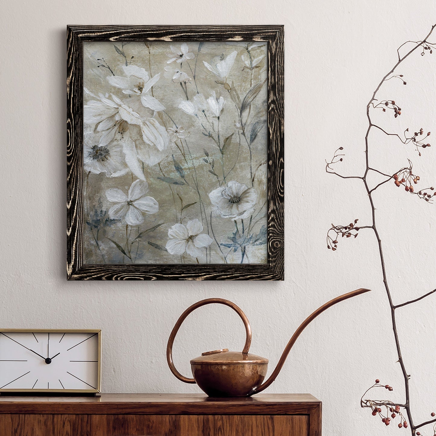 Wildflower Whites - Premium Canvas Framed in Barnwood - Ready to Hang