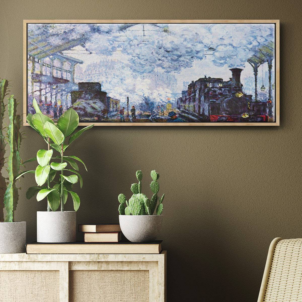 Saint Lazare Station in Paris, Arrival of a Train - Floater Framed Canvas Print