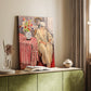 Canvas art print of a figure in a richly decorated room with bold color blocks styled in a home decor setting.