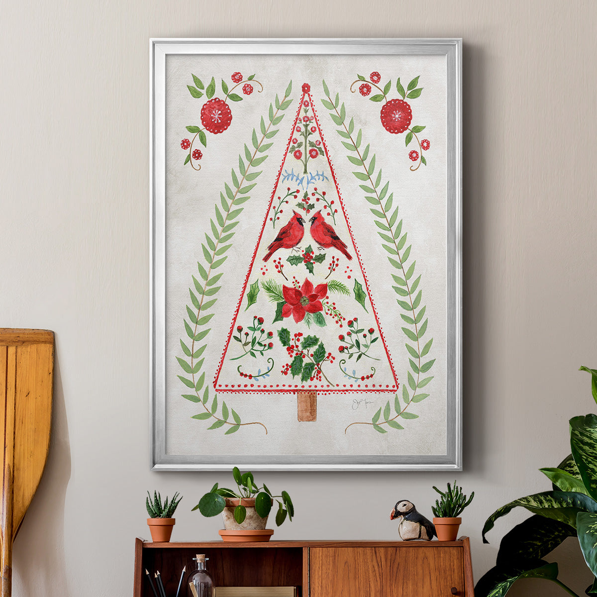 Christmas Folk Tree - Modern Framed Canvas Print