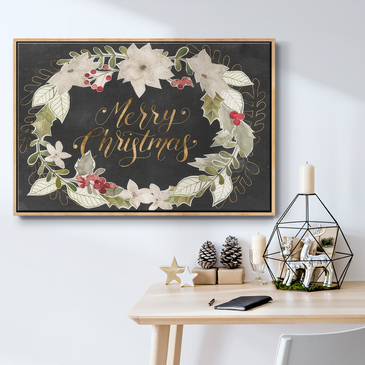 Gilded Christmas Collection A - Framed Gallery Wrapped Canvas in Floating Frame