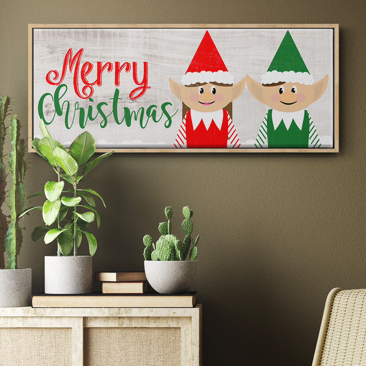 Christmas Elf Couple - Floater Framed Canvas Print