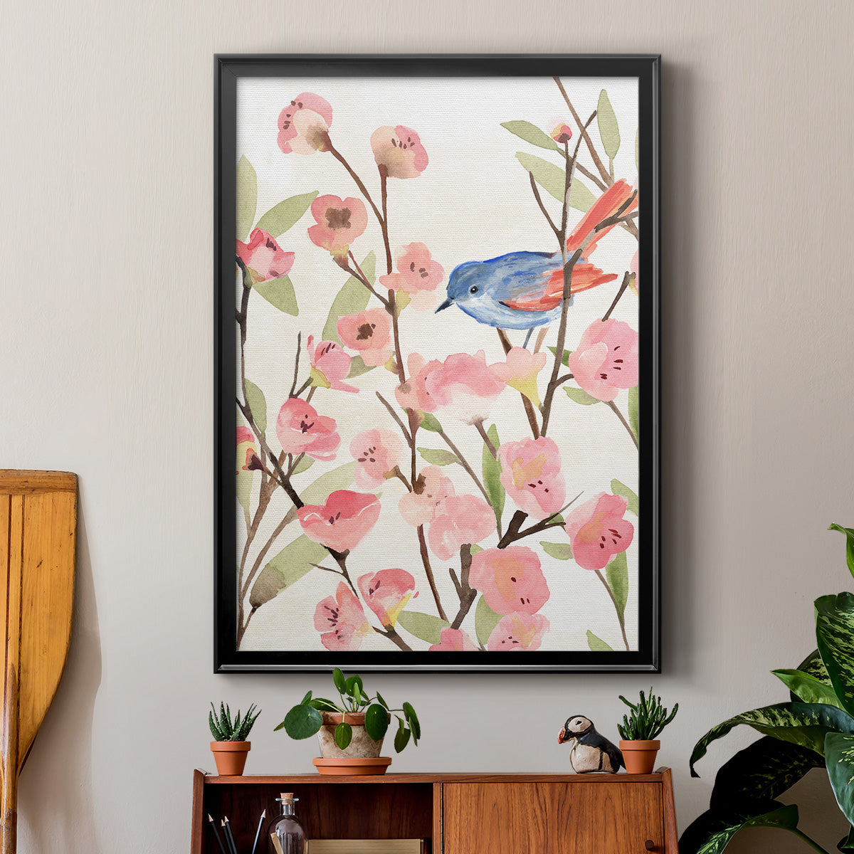 Cherry Blossom Perch II - Modern Framed Canvas Print