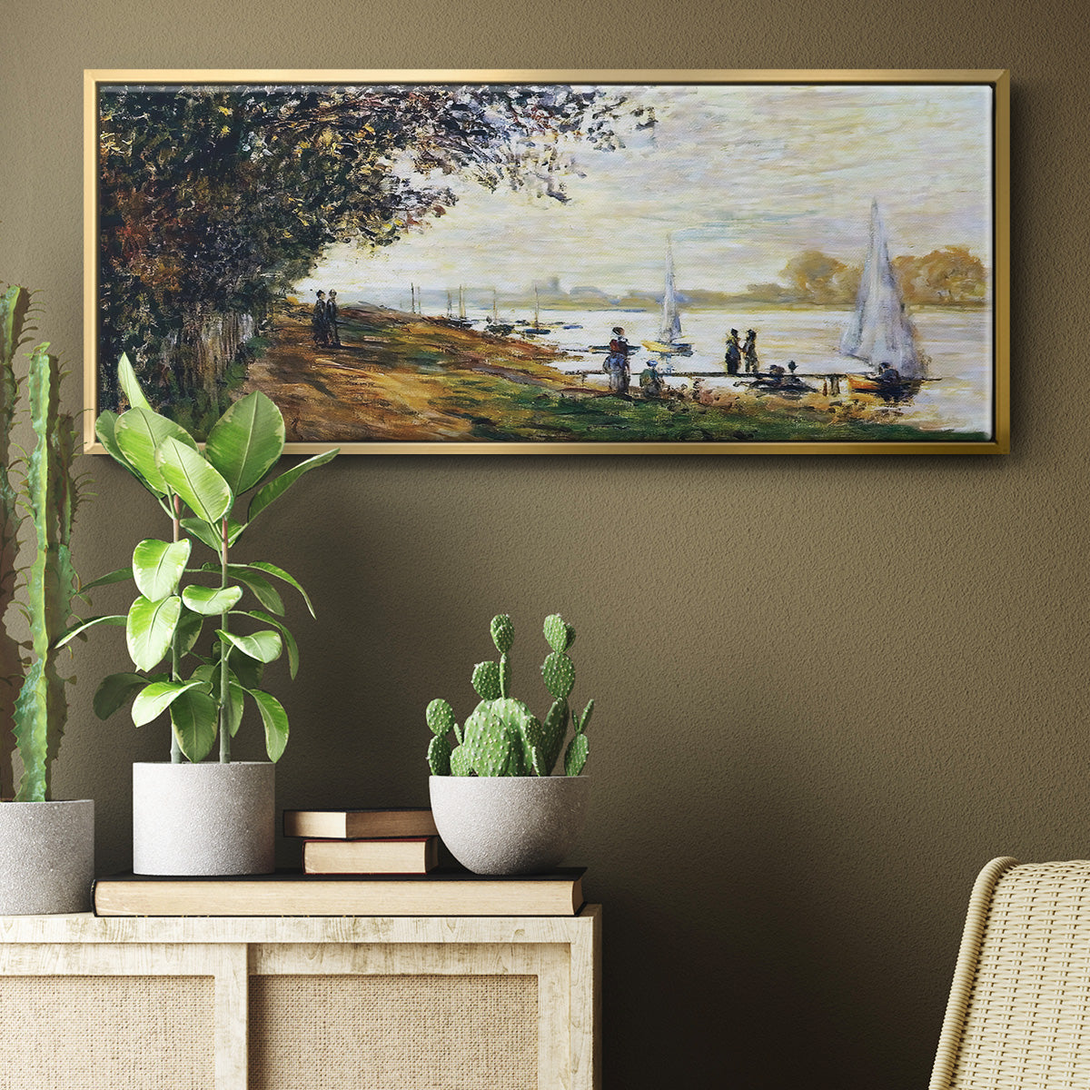 The Riverbank at Le Petit - Floater Framed Canvas Print