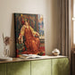Canvas art print of a contemplative figure with a time symbol and soft lighting styled in a home decor setting.