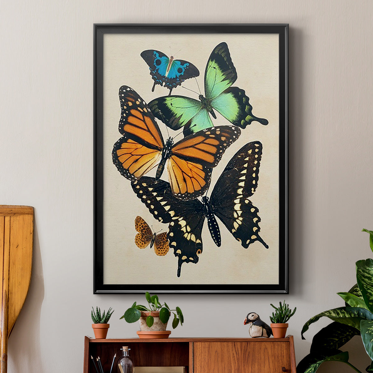 Collaged Butterflies I - Modern Framed Canvas Print