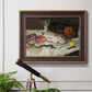 Impressionist still life painting of fish by Édouard Manet in an ornate bronzed mahogany wood frame displayed in a light-toned interior setting.