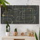 Three-panel canvas wall art featuring linear abstract conduit pattern, displayed in a boho-chic entryway above a console table.