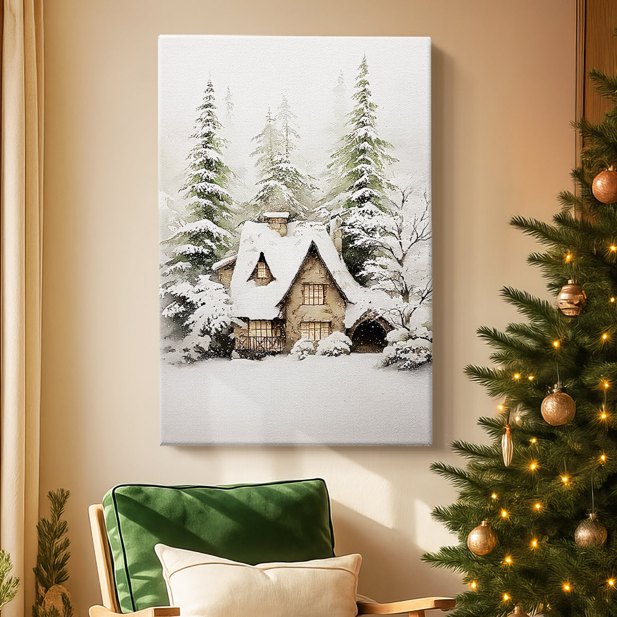 Frostlit Cottage at Dusk - Canvas Art Print