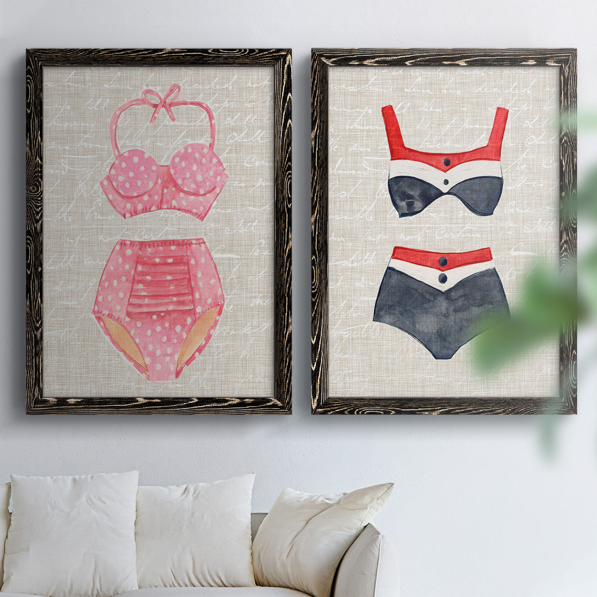 Vintage Swimming I - Premium Framed Canvas 2 Piece Set - Ready to Hang