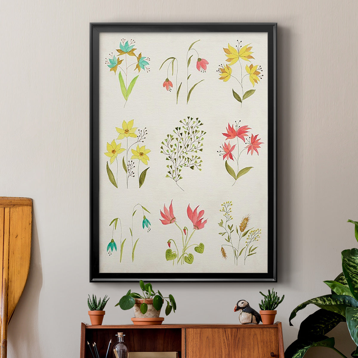 Floral Gatherings Grid - Modern Framed Canvas Print