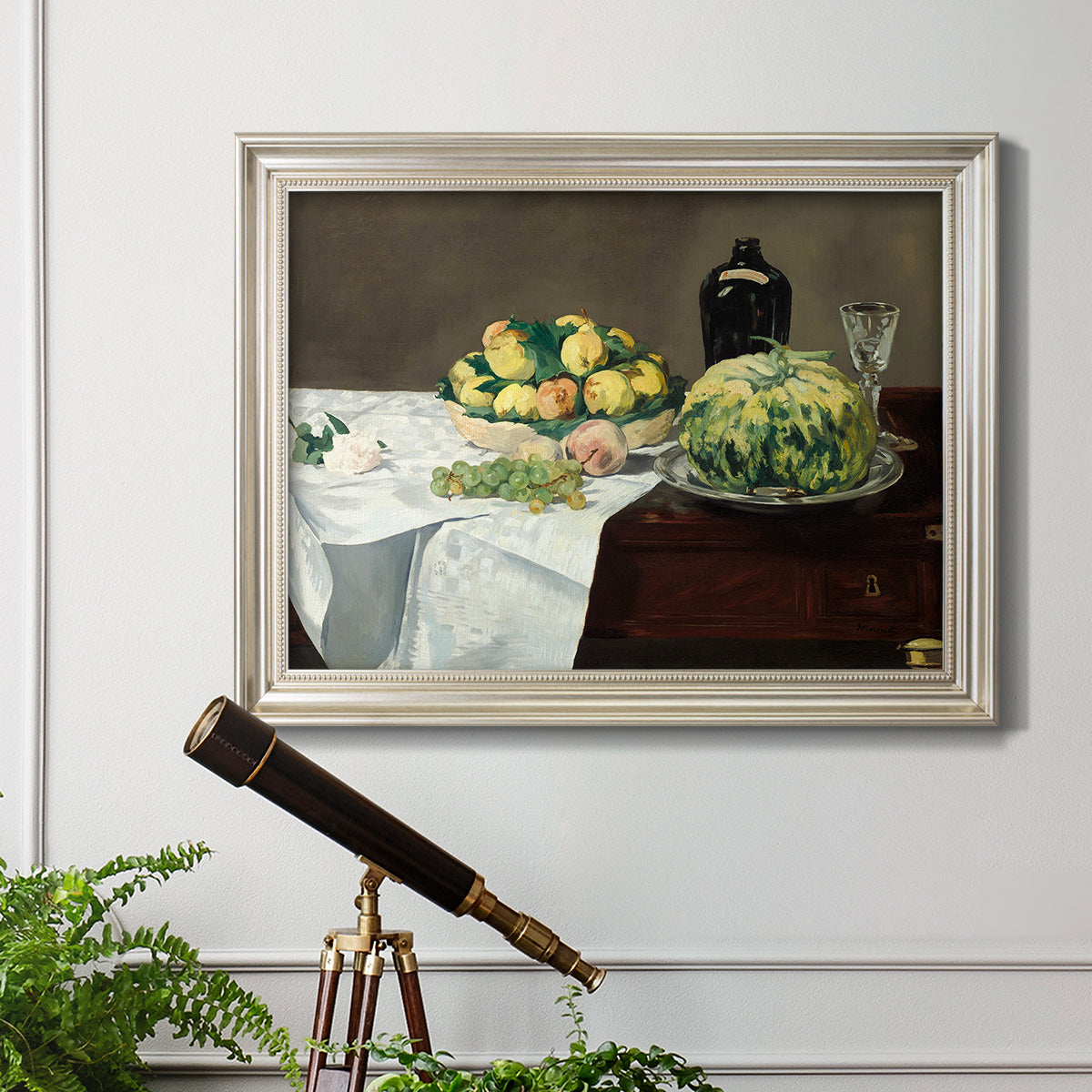 Still Life with Melon and Peaches - Ornate Framed Canvas Print