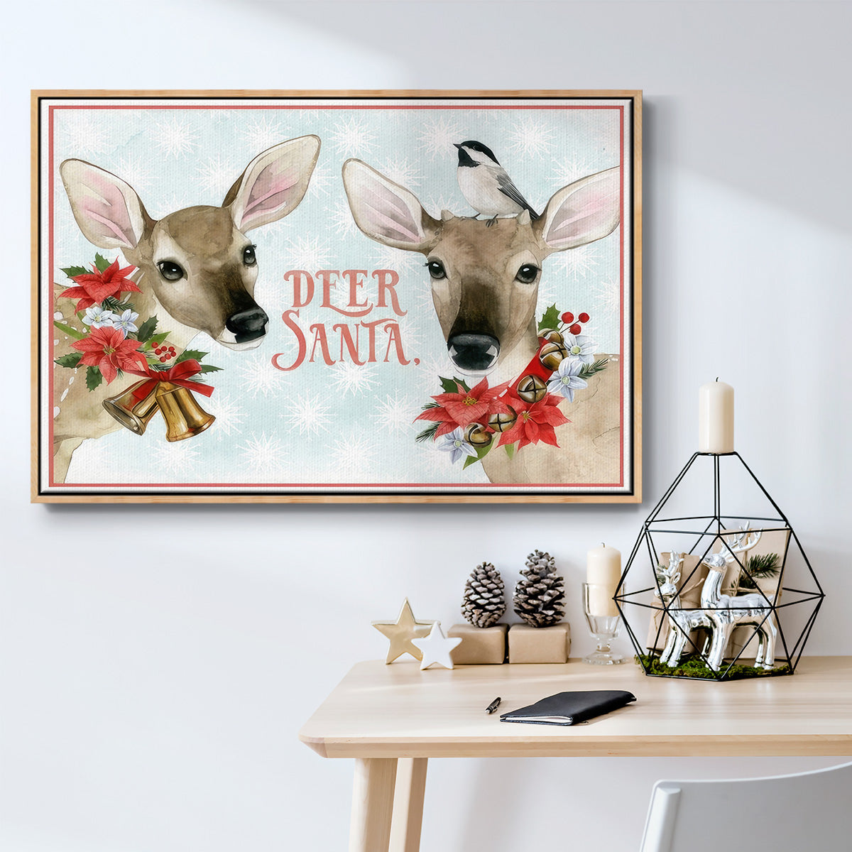 Deer Christmas Collection A - Framed Gallery Wrapped Canvas in Floating Frame