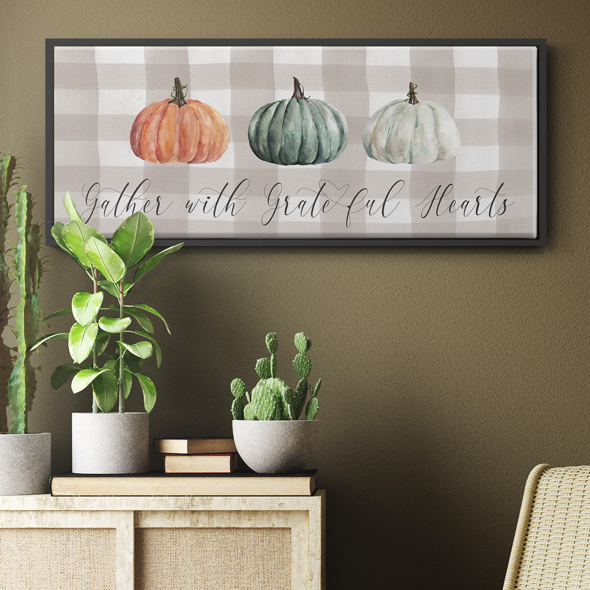 Gather With Grateful Hearts - Floater Framed Canvas Print
