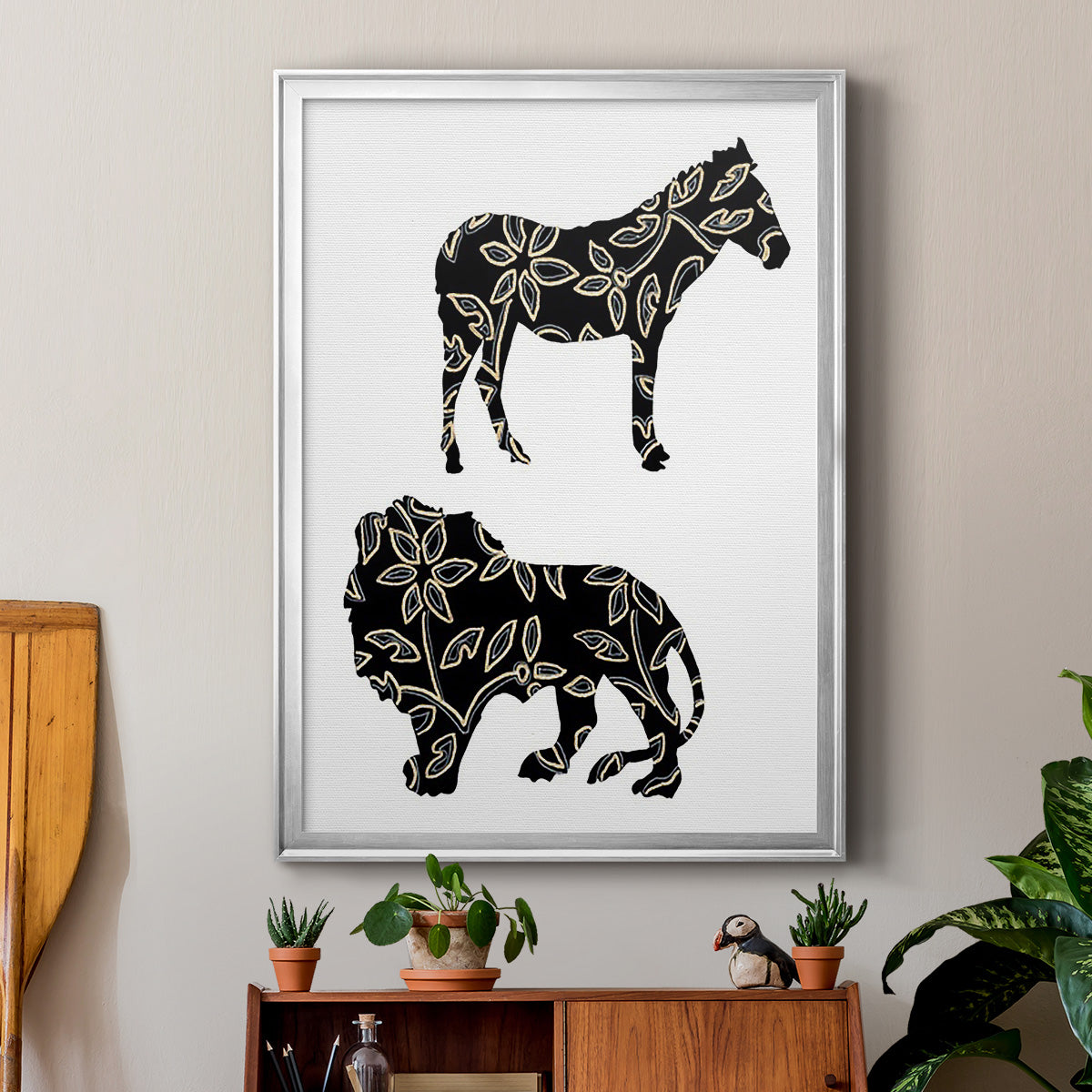 Ornamental Safari Animals I - Modern Framed Canvas Print