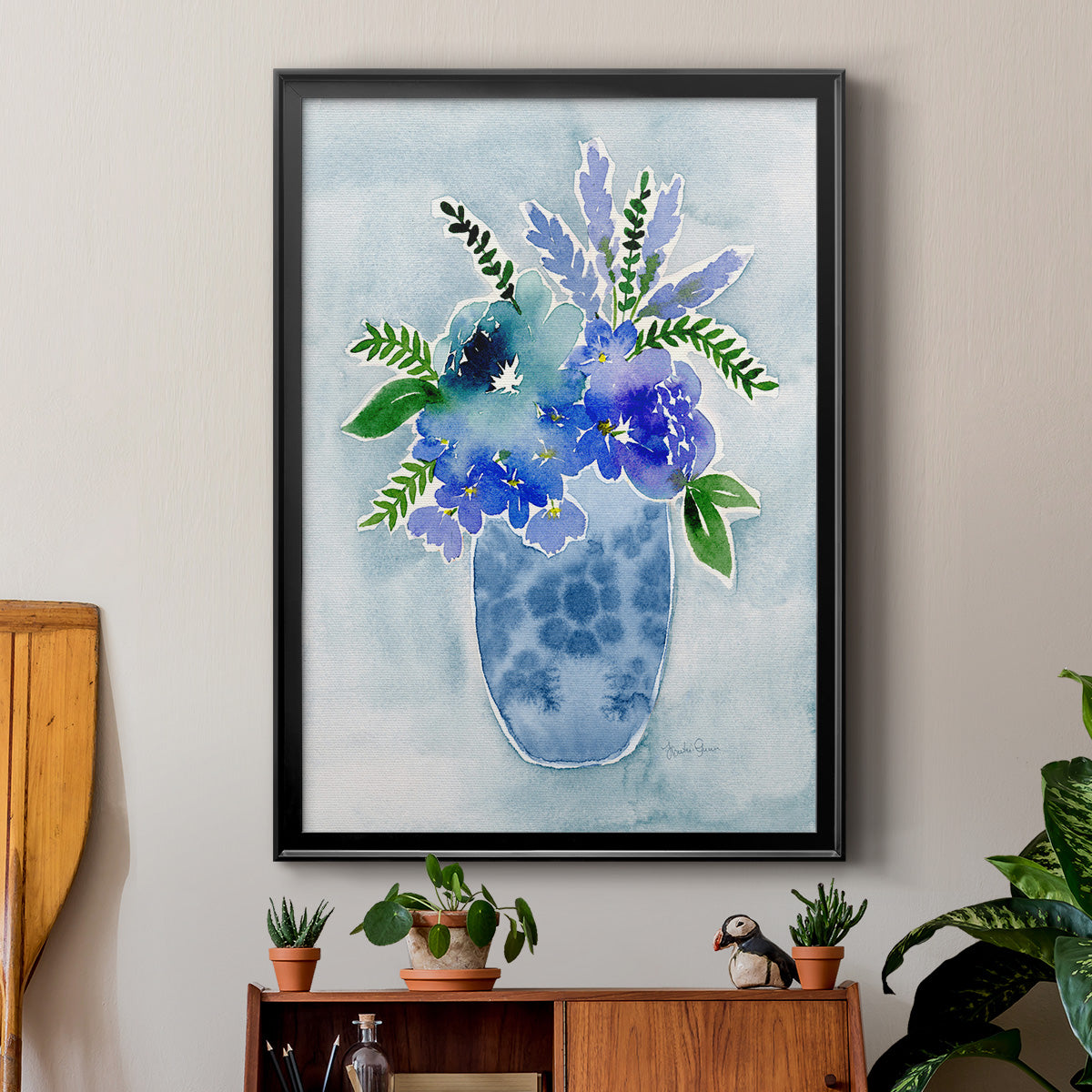 Blue Bouquet I - Modern Framed Canvas Print