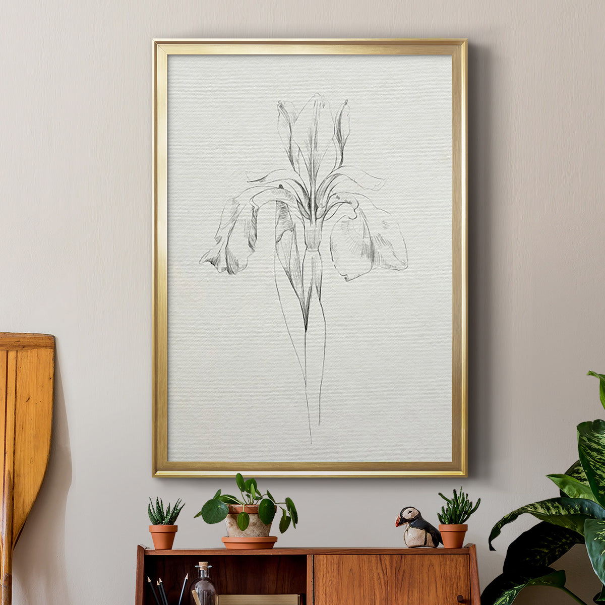 Neutral Iris Sketch I - Modern Framed Canvas Print