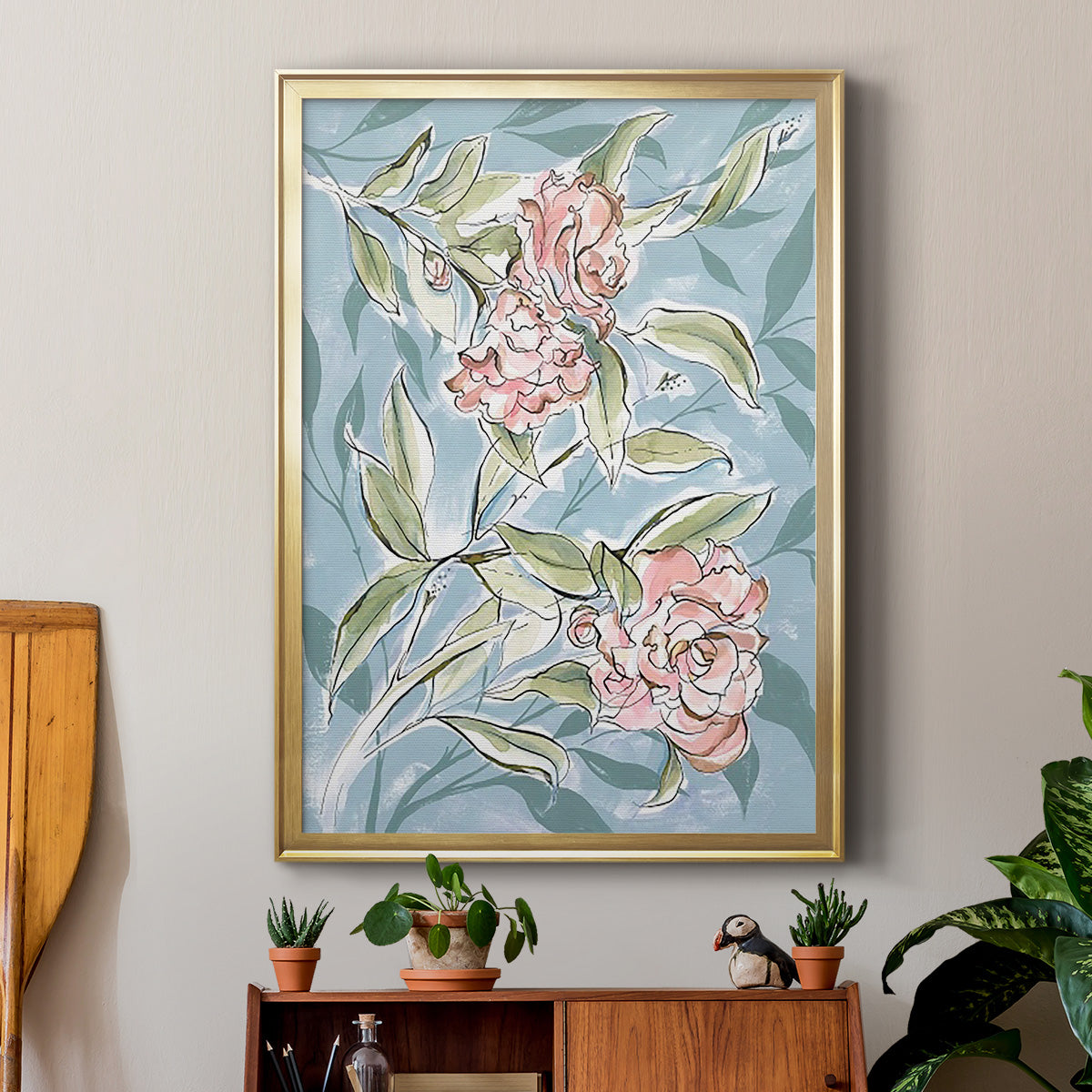 Faded Camellias I - Modern Framed Canvas Print