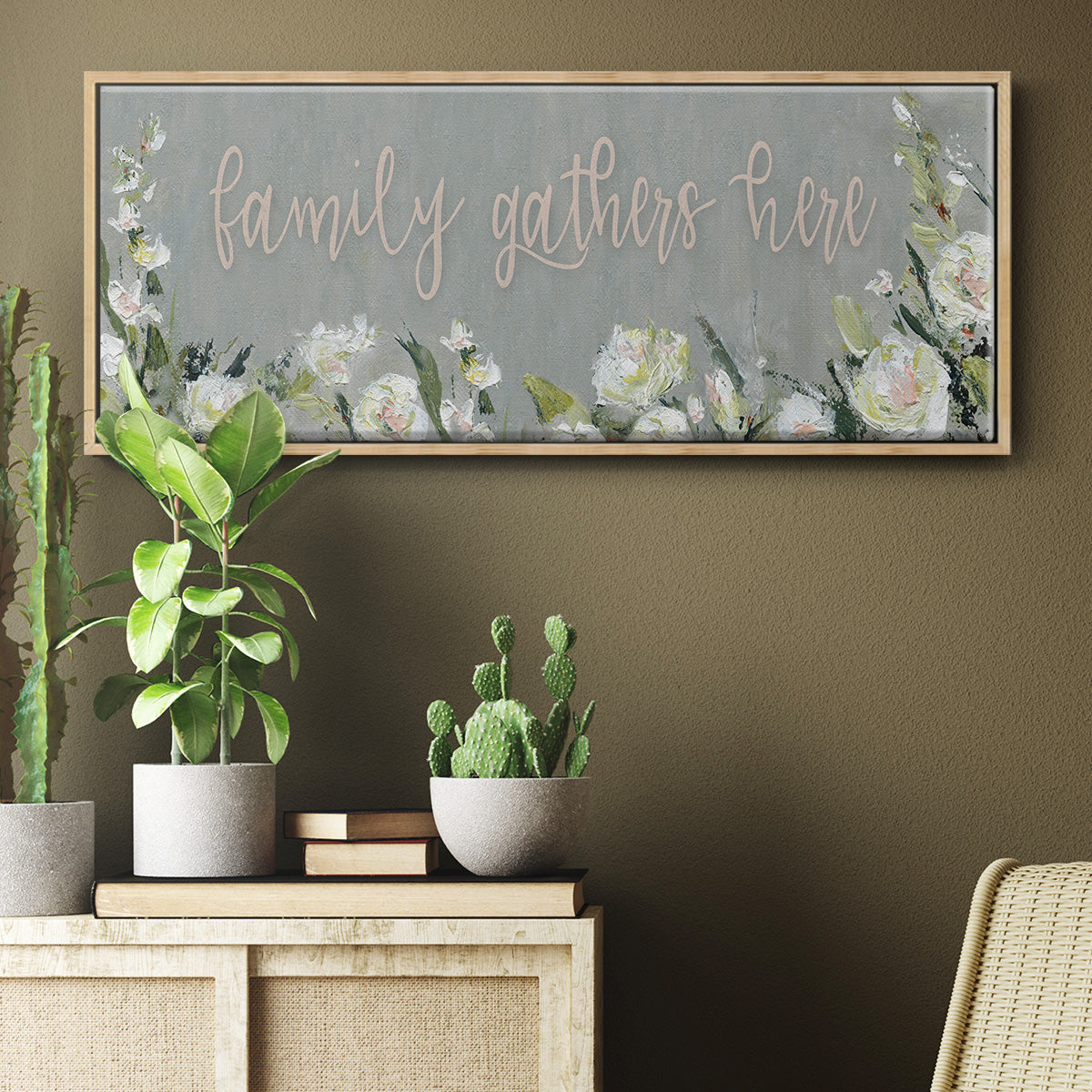 Family Gathers - Floater Framed Canvas Print