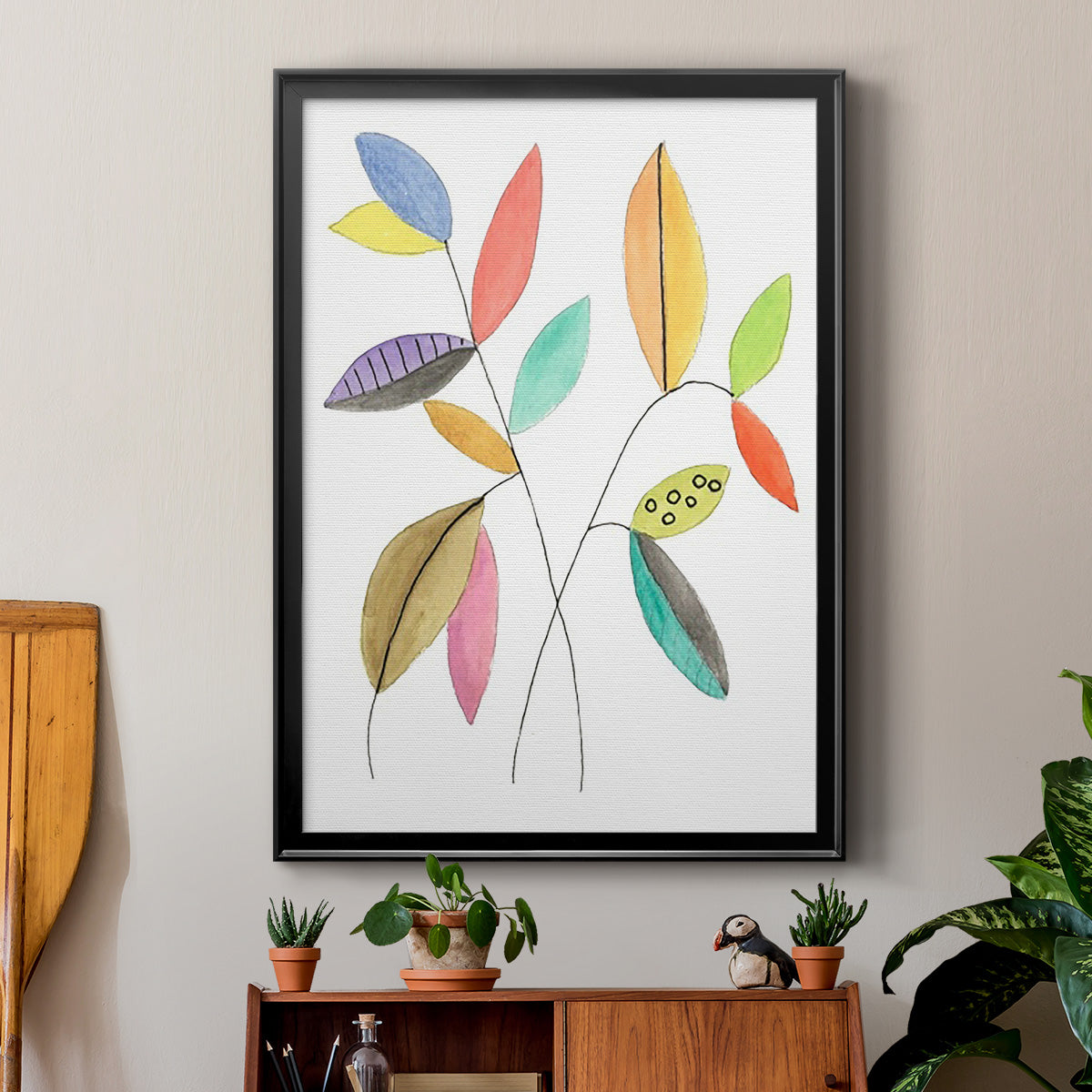 Color Pop Leaves IV - Modern Framed Canvas Print