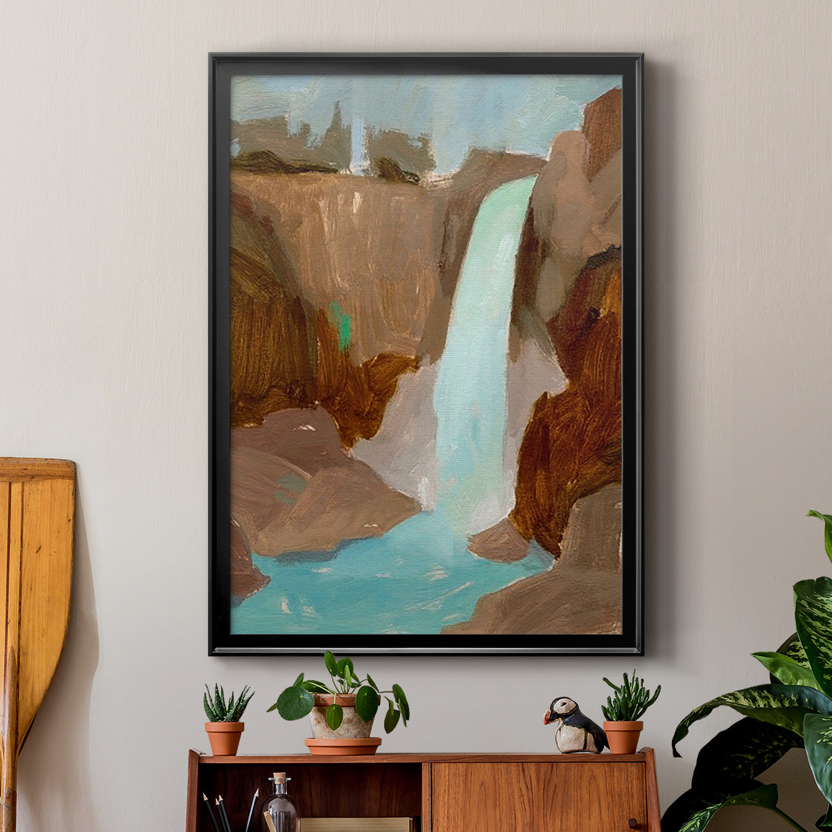 Turquoise Falls II - Modern Framed Canvas Print