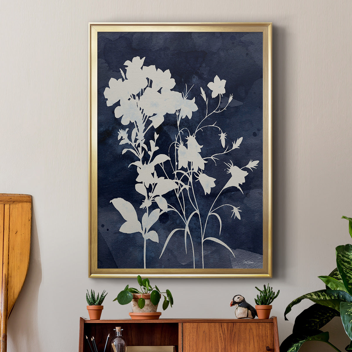 Indigo Botanical II Revisited - Modern Framed Canvas Print