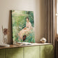 Canvas art print of a figure resting in greenery with soft tones and natural light styled in a home decor setting.