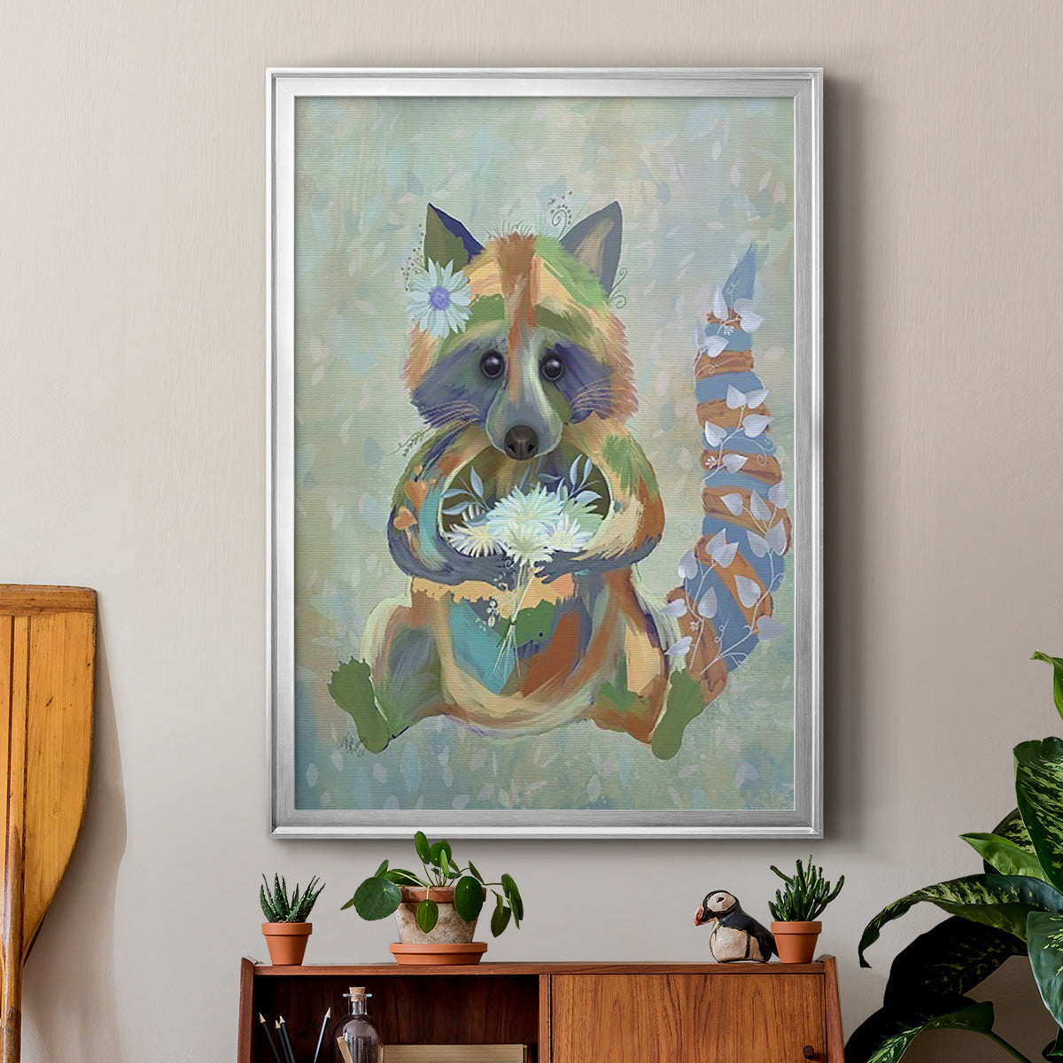 Fantastic Florals Raccoon - Modern Framed Canvas Print