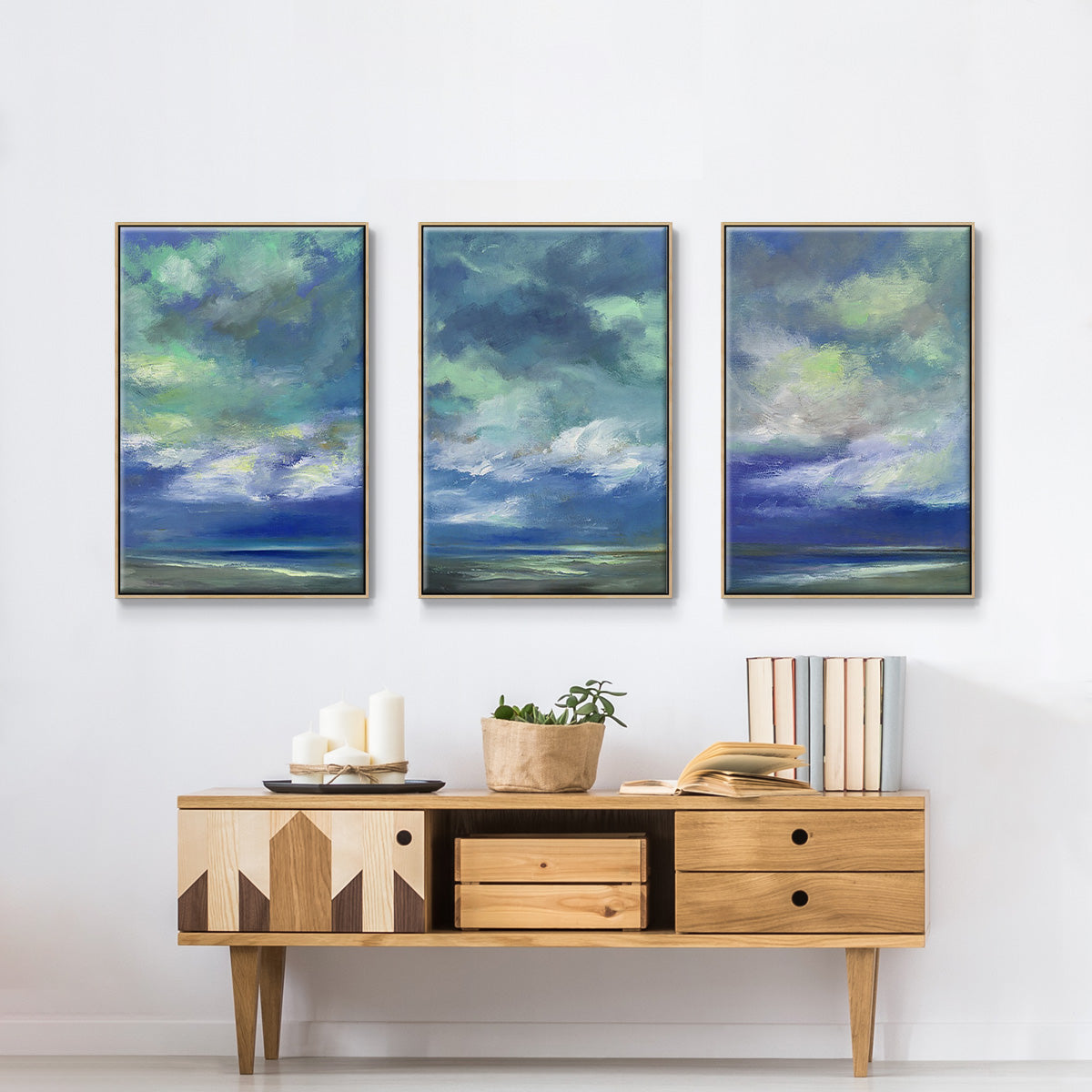 Island Dusk - Framed Premium Gallery Wrapped Canvas L Frame 3 Piece Set - Ready to Hang