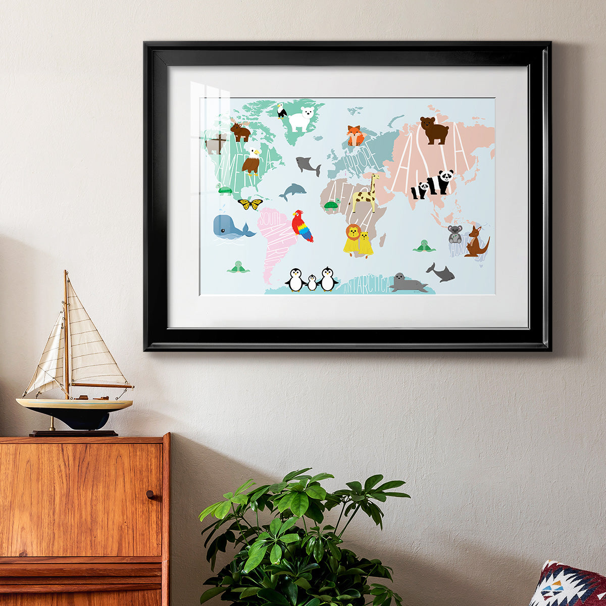 Animal Map - Modern Framed Art Print