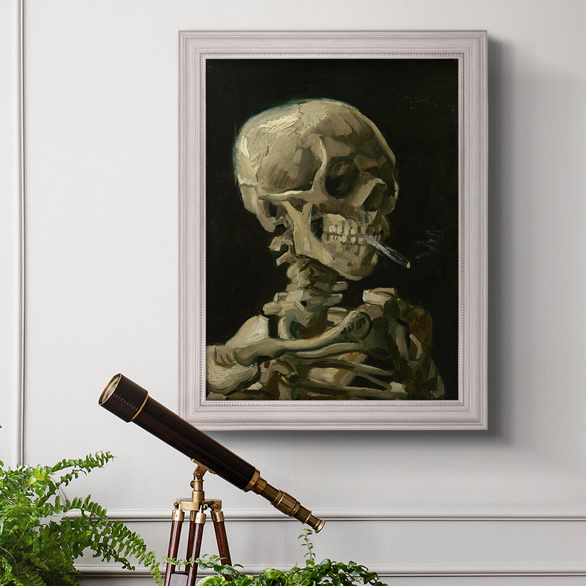 Head of a Skeleton with a Burning Cigarette - Ornate Framed Canvas Print