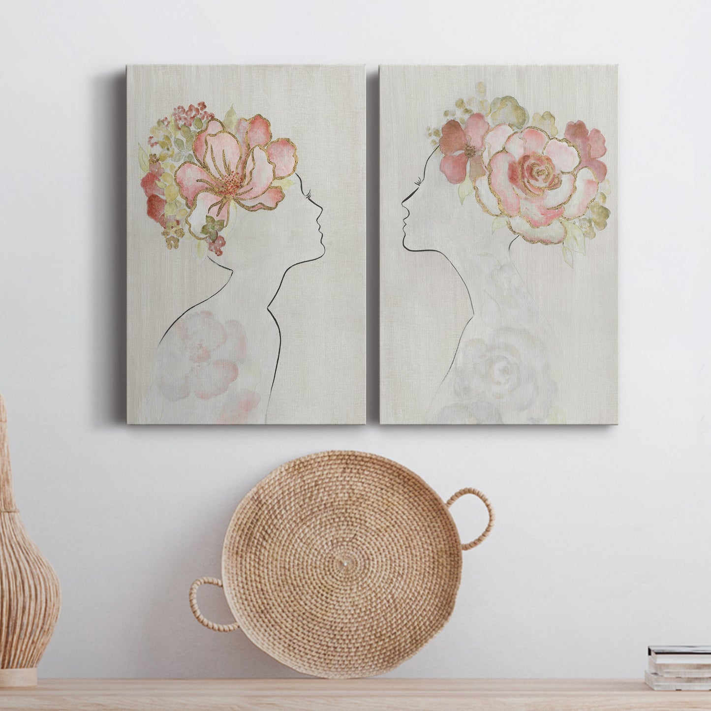 Fashion Floral Silhouette I Premium Gallery Wrapped Canvas - Ready to Hang - Set of 2 - 8 x 12 Each