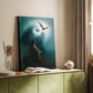 Canvas art print of a spiritual composition with dramatic pose and soft light styled in a home decor setting.