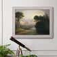 Romantic autumn landscape along the Hudson River by Thomas Doughty in an ornate weathered white frame displayed in a light-toned interior setting.