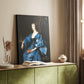 Canvas art print of a royal portrait of a woman with detailed dress and composed pose styled in a home decor setting.