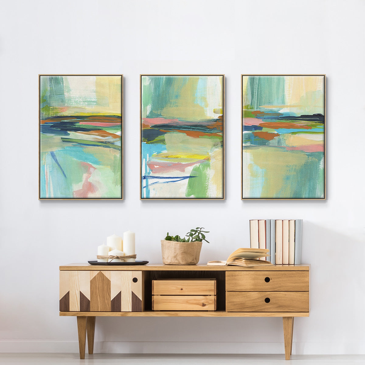 Radiant Horizon I - Framed Premium Gallery Wrapped Canvas L Frame 3 Piece Set - Ready to Hang