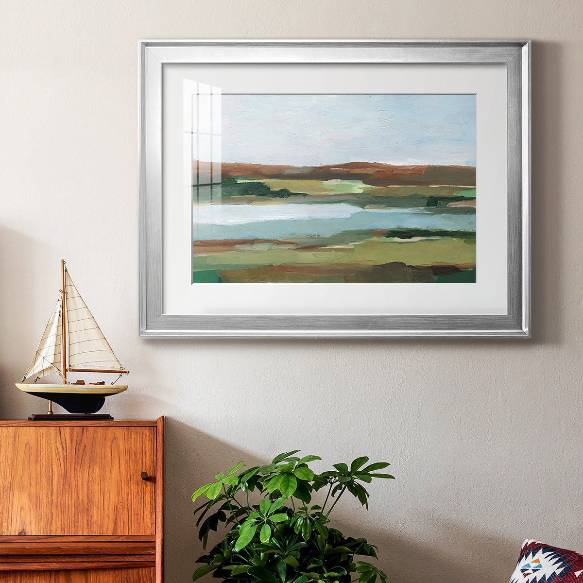 Autumn River Crossing II - Modern Framed Art Print