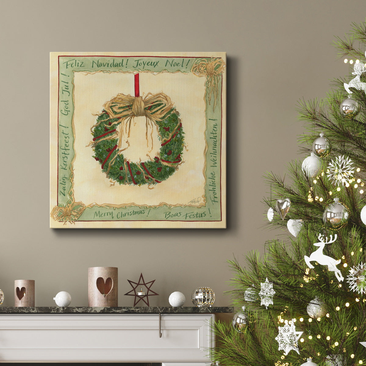 Raffia Wreath I-Premium Gallery Wrapped Canvas - Ready to Hang