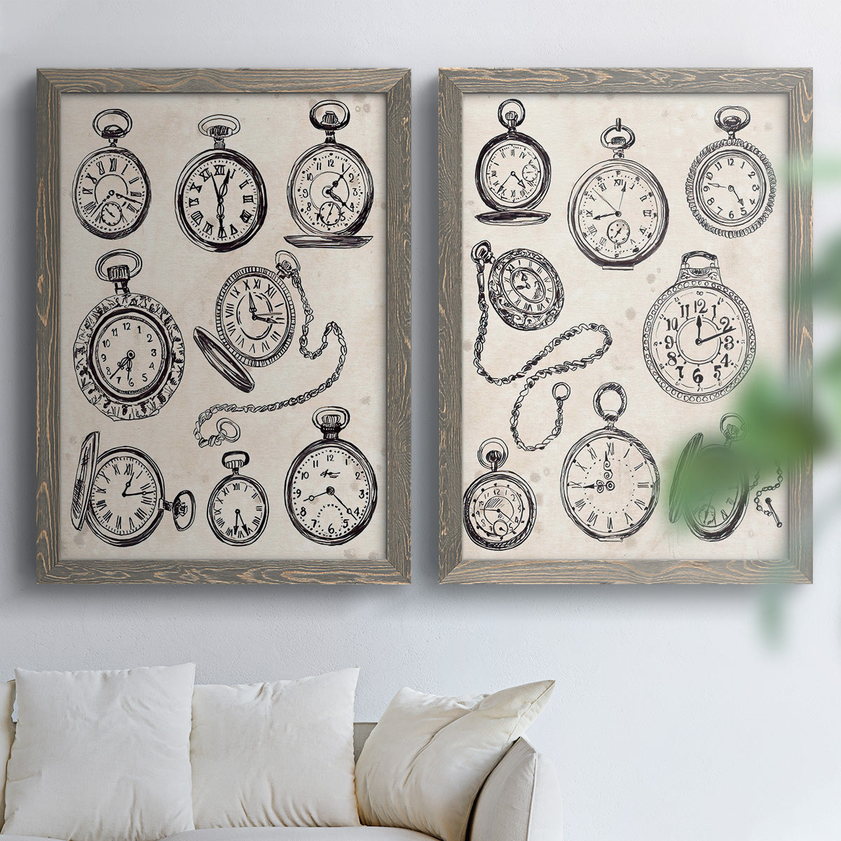 Pocket Watch Sketches I - Premium Framed Canvas 2 Piece Set - Ready to Hang