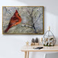 Cardinal in Snow II - Framed Gallery Wrapped Canvas in Floating Frame