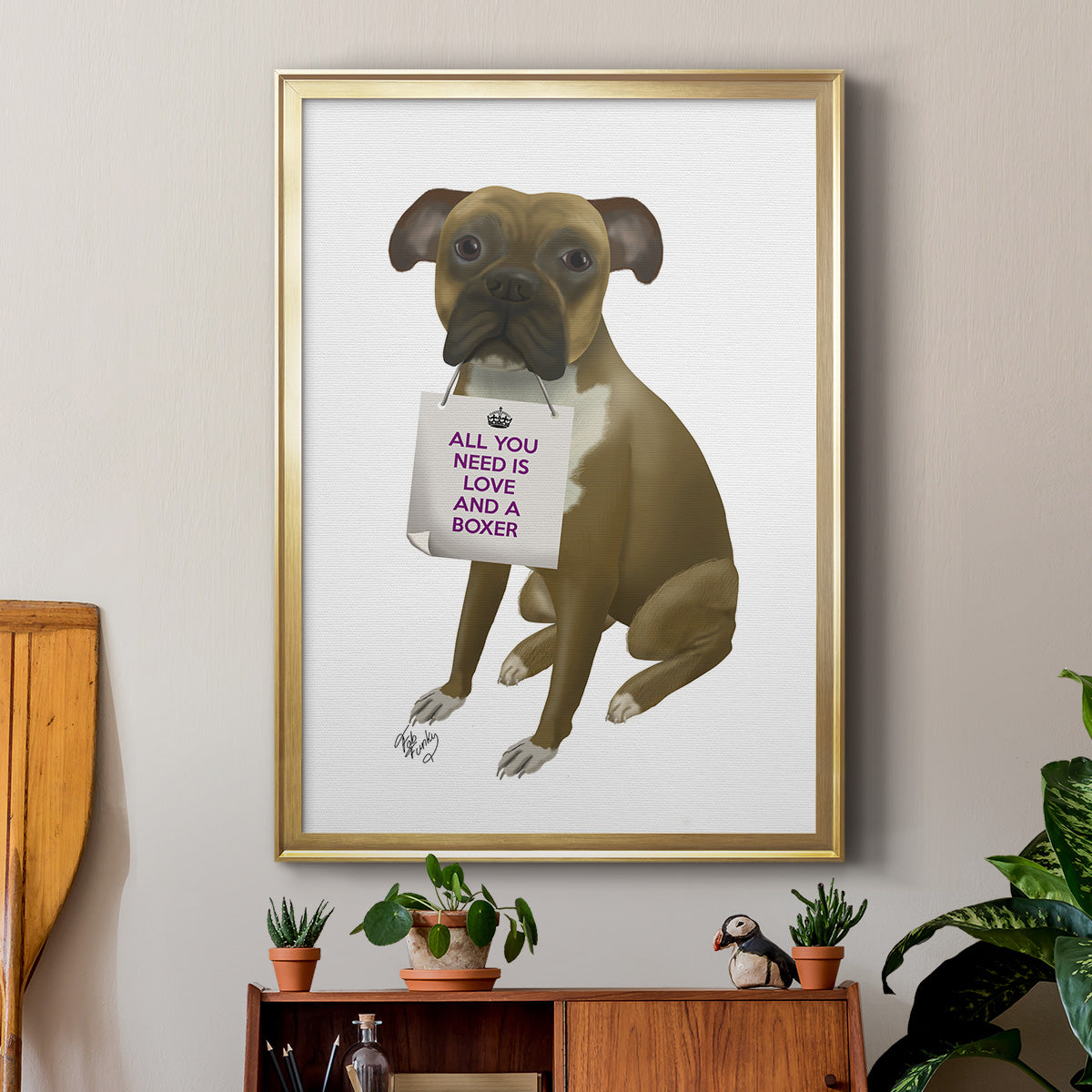 Love and Boxer - Modern Framed Canvas Print