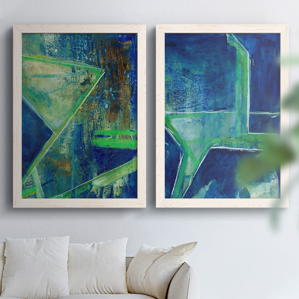 Geometric in Cool VII - Premium Framed Canvas 2 Piece Set - Ready to Hang