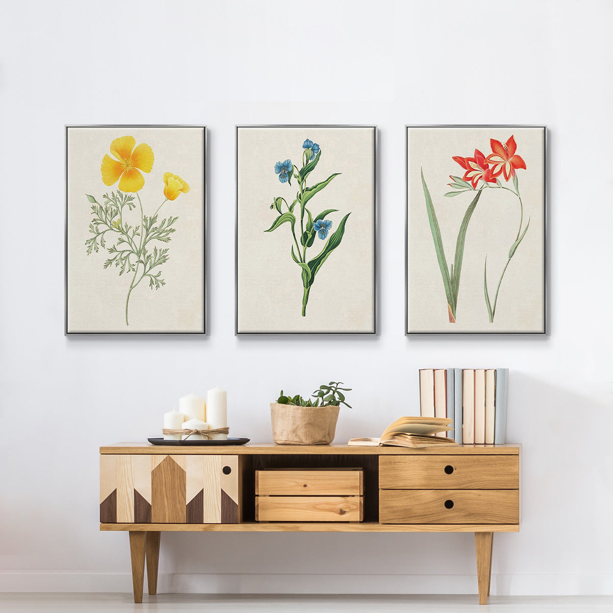 Flowers of the Seasons IV - Framed Premium Gallery Wrapped Canvas L Frame 3 Piece Set - Ready to Hang