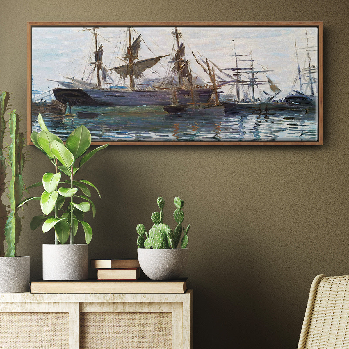 Ships in Harbor, 1873 - Floater Framed Canvas Print