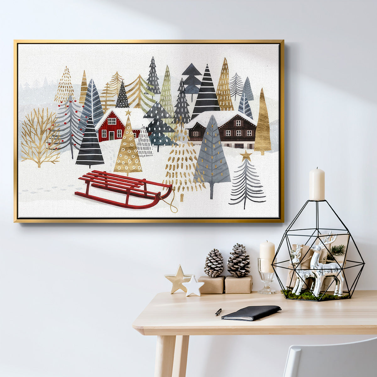 Christmas Chalet Collection A - Framed Gallery Wrapped Canvas in Floating Frame